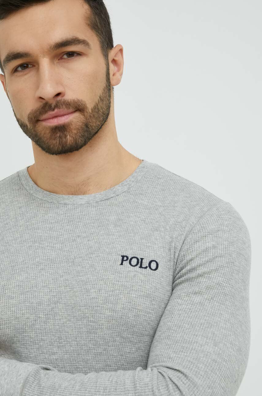 Polo Ralph Lauren Pyžamové tričko s dlouhým rukávem šedá barva s potiskem - Pepit.cz