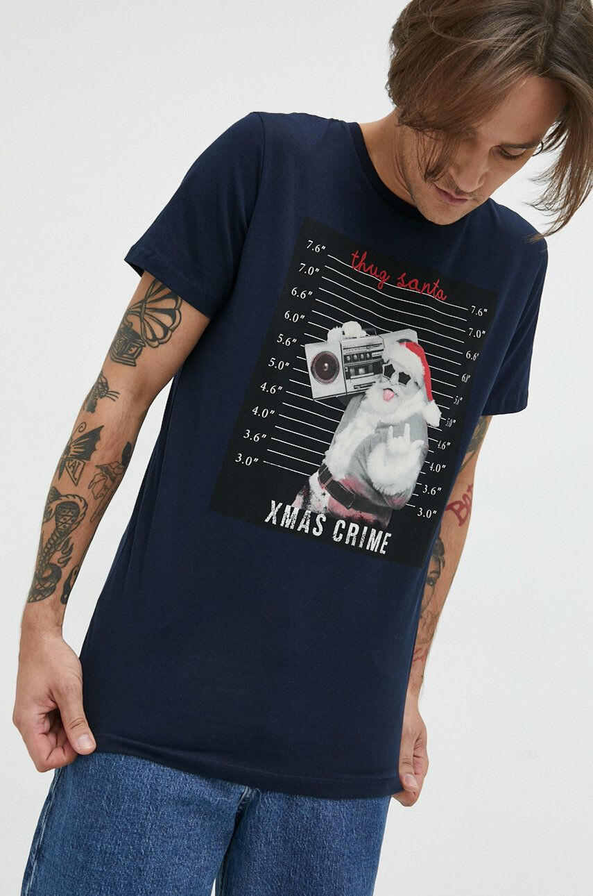 Produkt by Jack & Jones bavlněné tričko tmavomodrá barva s potiskem - Pepit.cz