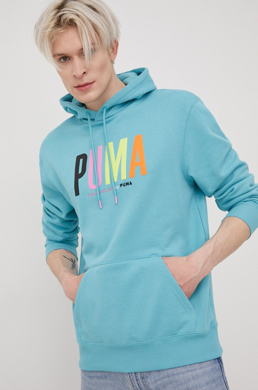 Puma Bavlněná mikina 533621 pánská tyrkysová barva s aplikací - Pepit.cz