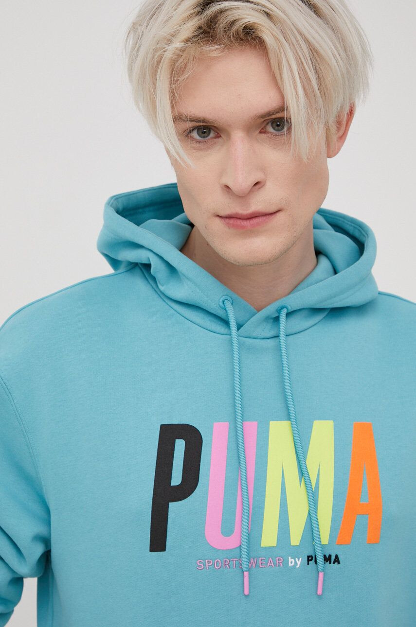 Puma Bavlněná mikina 533621 pánská tyrkysová barva s aplikací - Pepit.cz