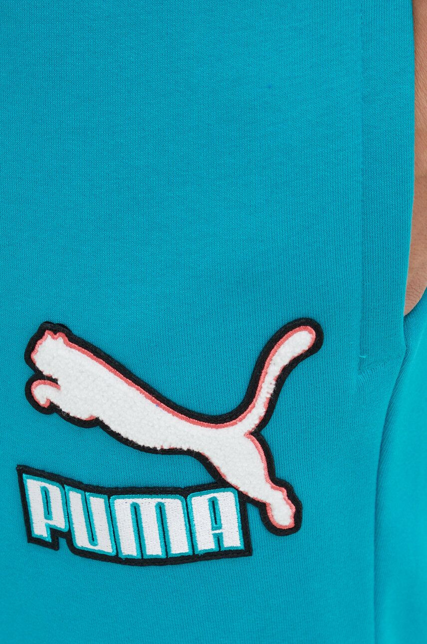 Puma Bavlněné tepláky tyrkysová barva s aplikací - Pepit.cz