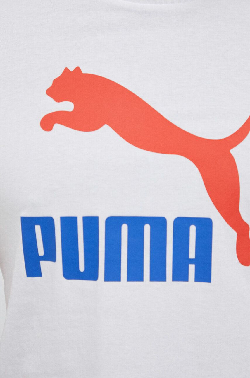 Puma Bavlněné tričko bílá barva s potiskem - Pepit.cz