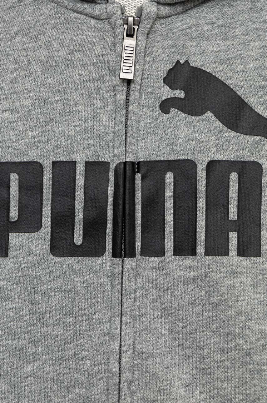 Puma Dětská mikina ESS Big Logo FZ Hoodie TR B šedá barva s kapucí vzorovaná - Pepit.cz