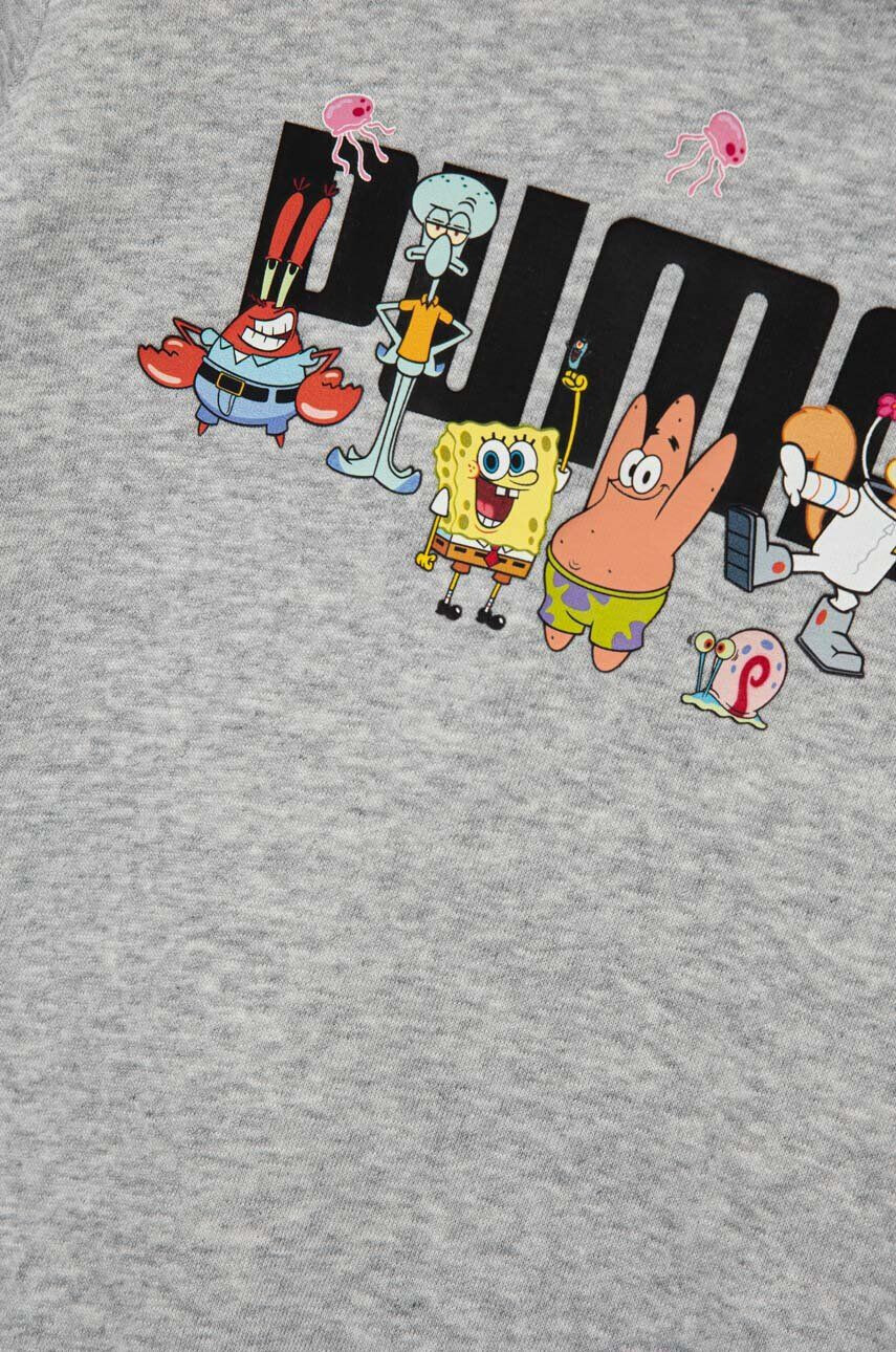 Puma Dětská mikina x SPONGEBOB Hoodie TR šedá barva s kapucí s potiskem - Pepit.cz