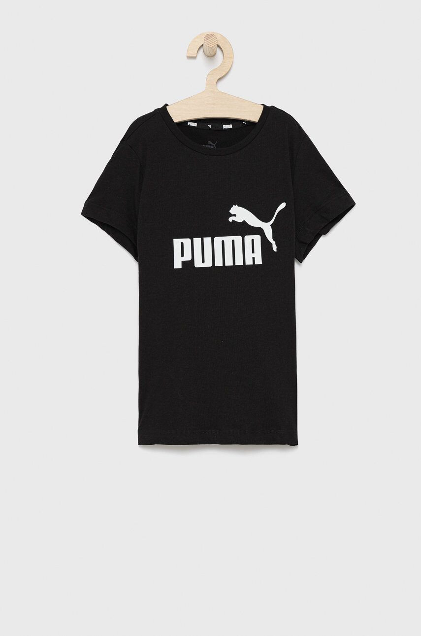 Puma Dětské bavlněné tričko černá barva s potiskem - Pepit.cz