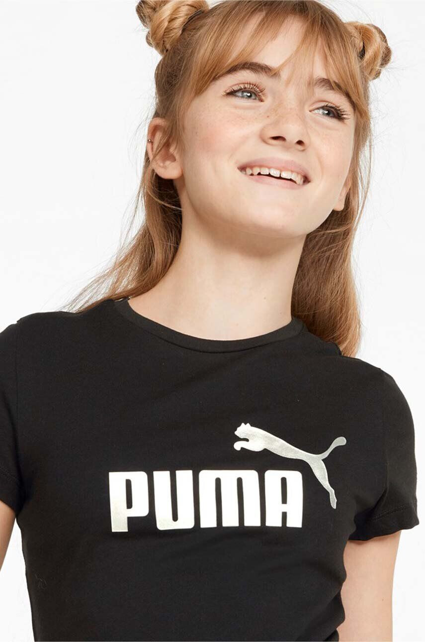 Puma Dětské bavlněné tričko černá barva s potiskem - Pepit.cz