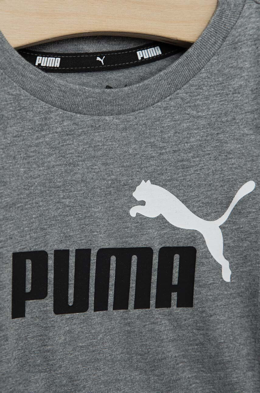 Puma Dětské bavlněné tričko ESS+ 2 Col Logo Tee B šedá barva s potiskem - Pepit.cz