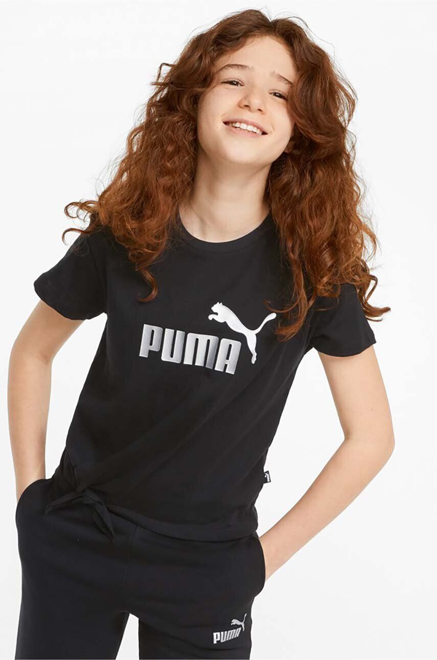 Puma Dětské tričko ESS+ Logo Knotted Tee G černá barva - Pepit.cz