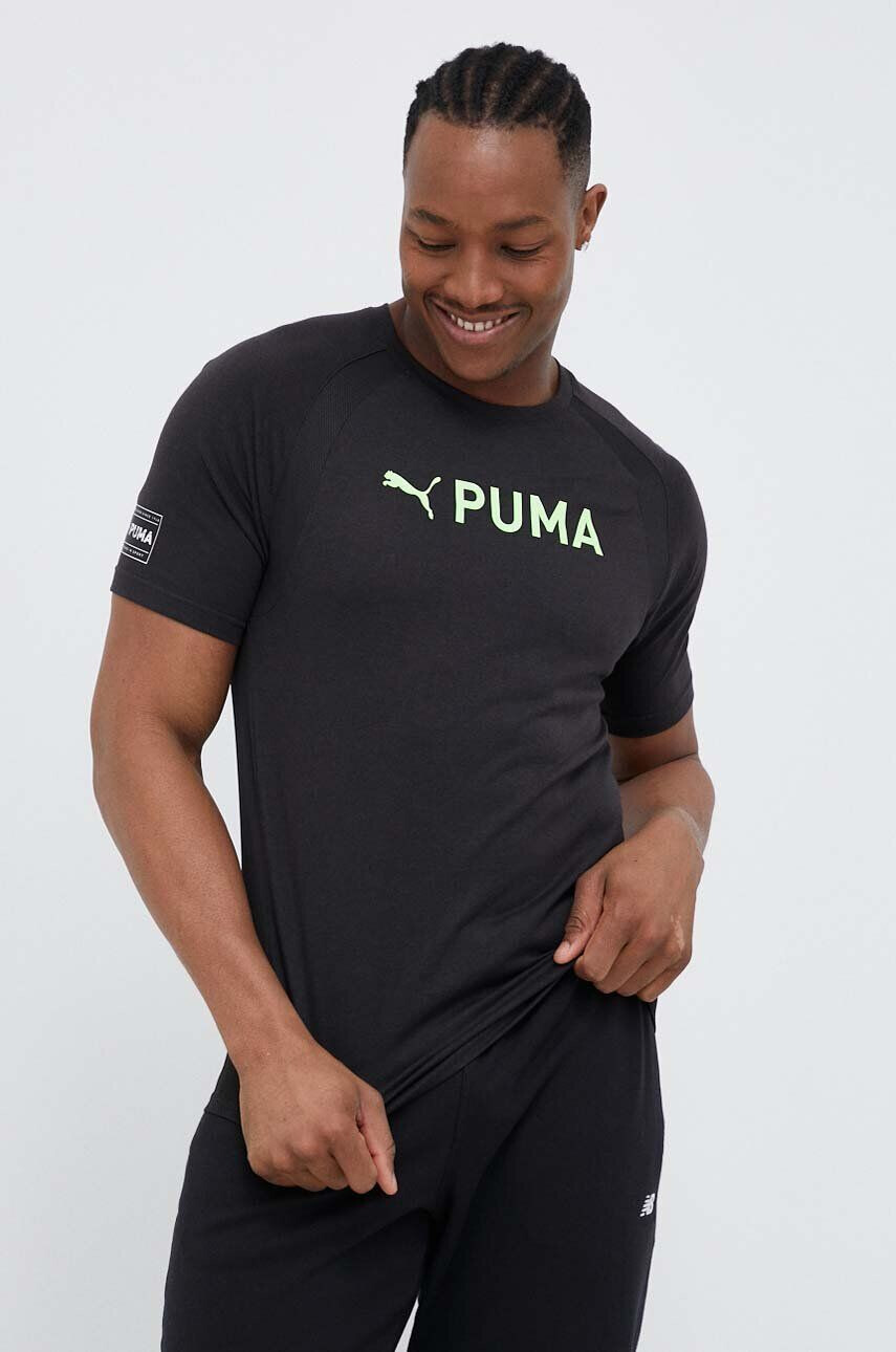 Puma Tréninkové tričko Fit Ultrabreathe Triblend černá barva s potiskem - Pepit.cz