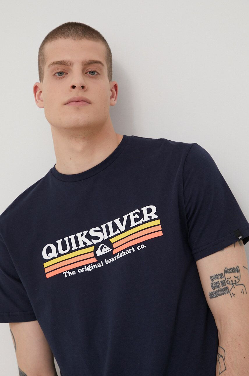 Quiksilver Bavlněné tričko tmavomodrá barva s potiskem - Pepit.cz