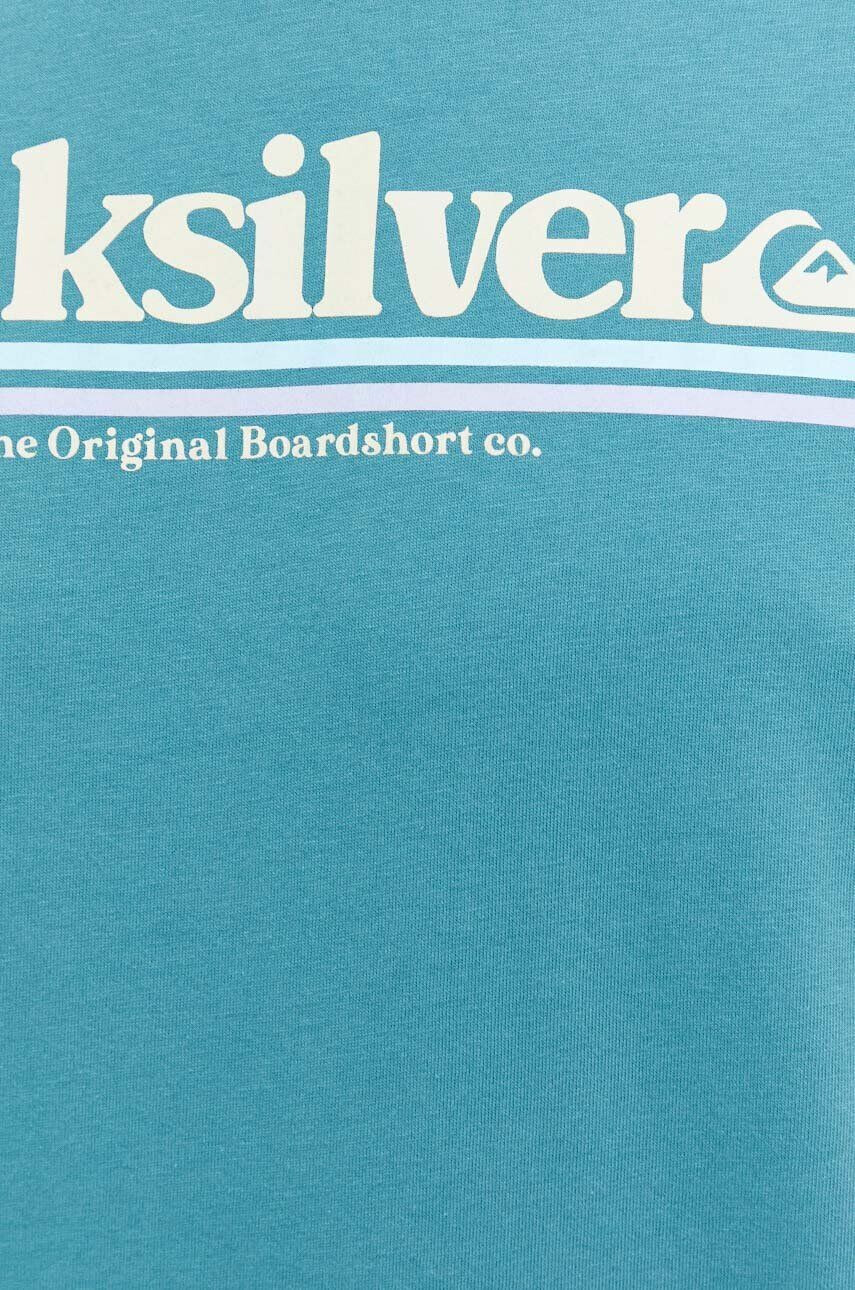 Quiksilver Bavlněné tričko tyrkysová barva s potiskem - Pepit.cz