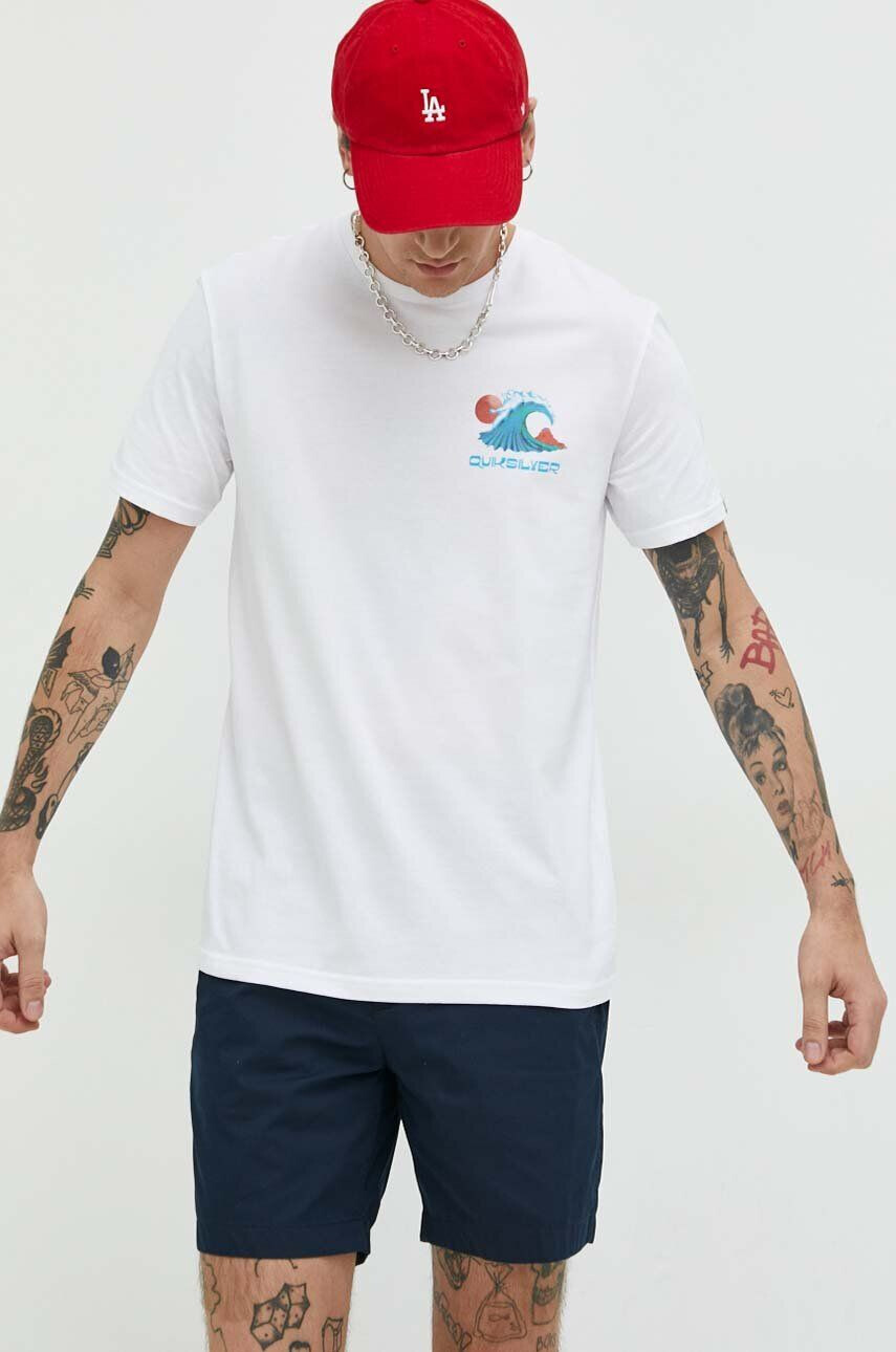 Quiksilver Bavlněné tričko bílá barva s potiskem - Pepit.cz