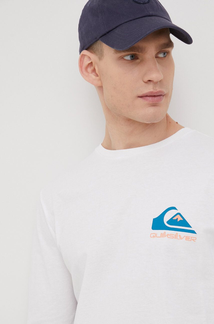 Quiksilver Bavlněné tričko s dlouhým rukávem bílá barva s potiskem - Pepit.cz