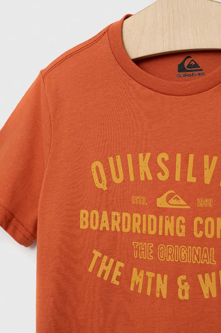 Quiksilver Dětské bavlněné tričko oranžová barva s potiskem - Pepit.cz