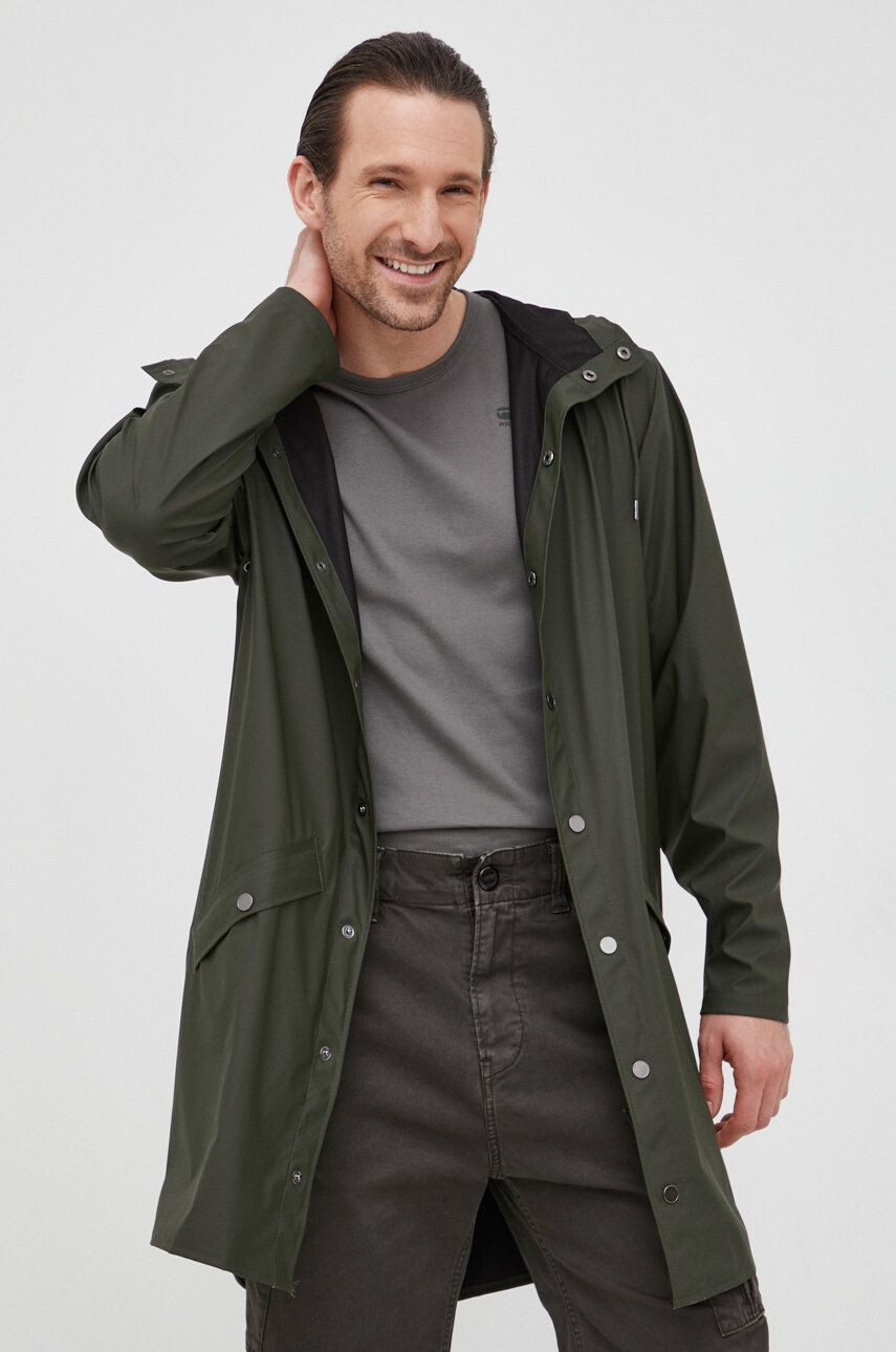 Rains Bunda 12020 Long Jacket zelená barva přechodná 12020.03-Green - Pepit.cz