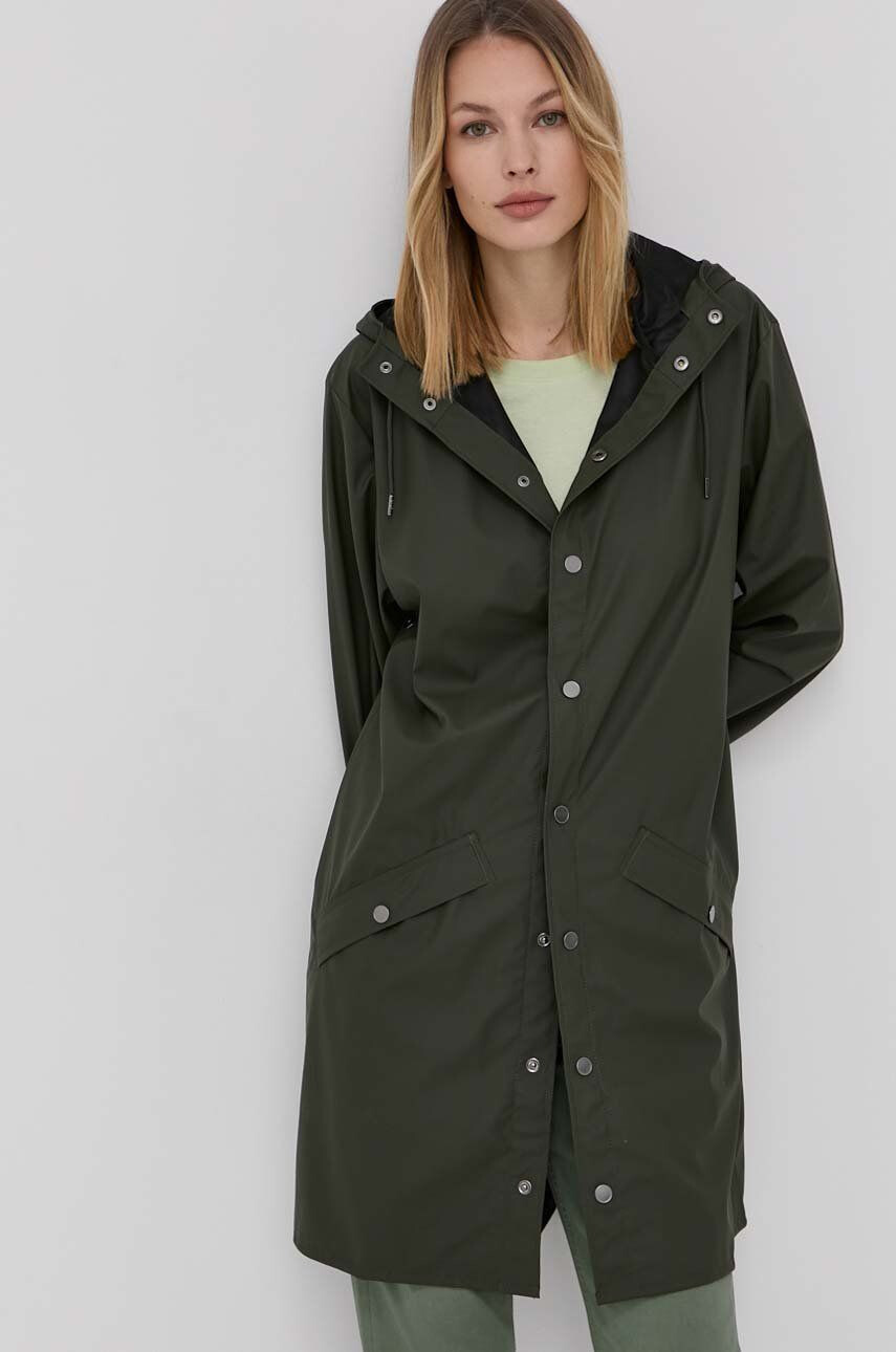 Rains Bunda 12020 Long Jacket zelená barva přechodná 12020.03-Green - Pepit.cz