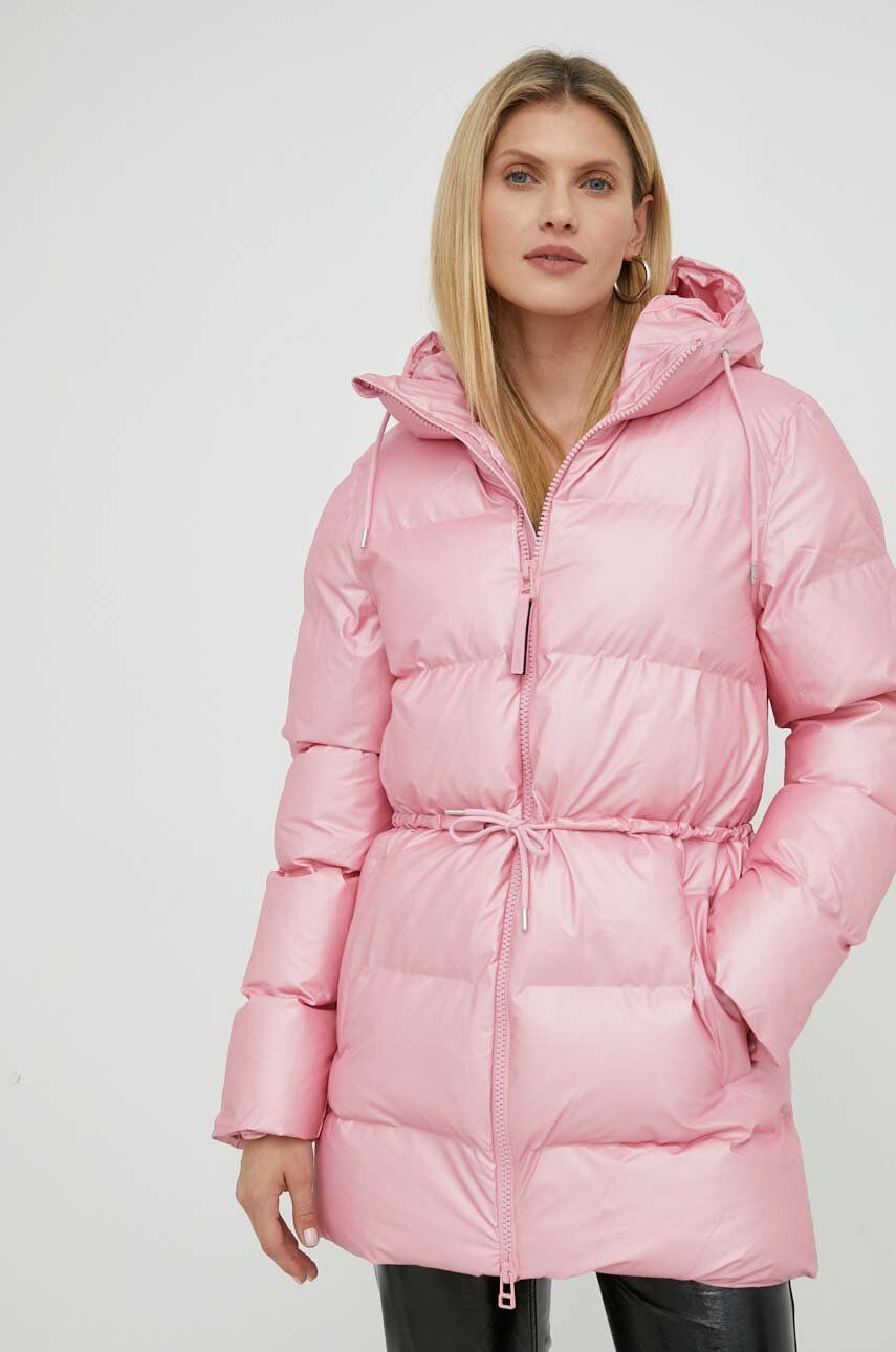 Rains Bunda 15370 Puffer W Jacket růžová barva zimní - Pepit.cz