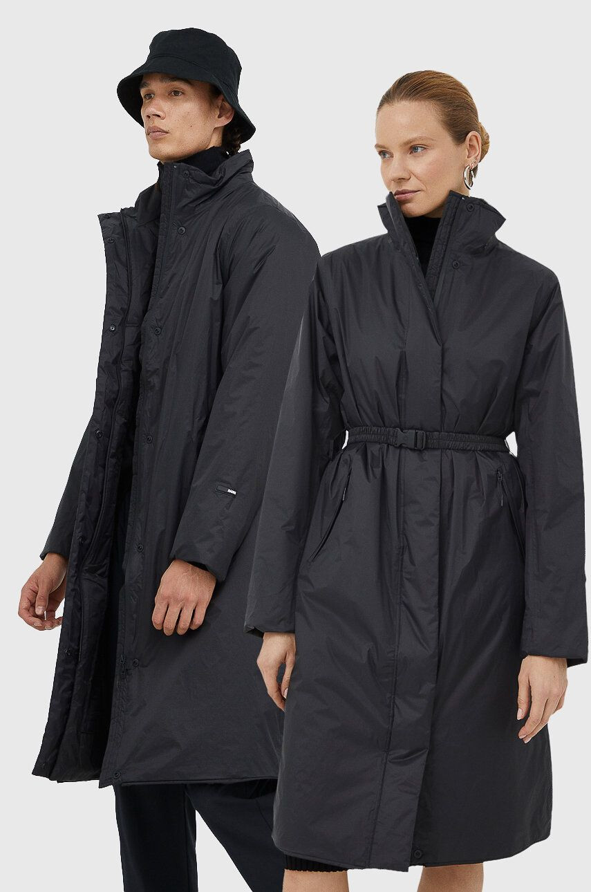 Rains Bunda 15500 Long Padded Nylon W Coat černá barva přechodná - Pepit.cz