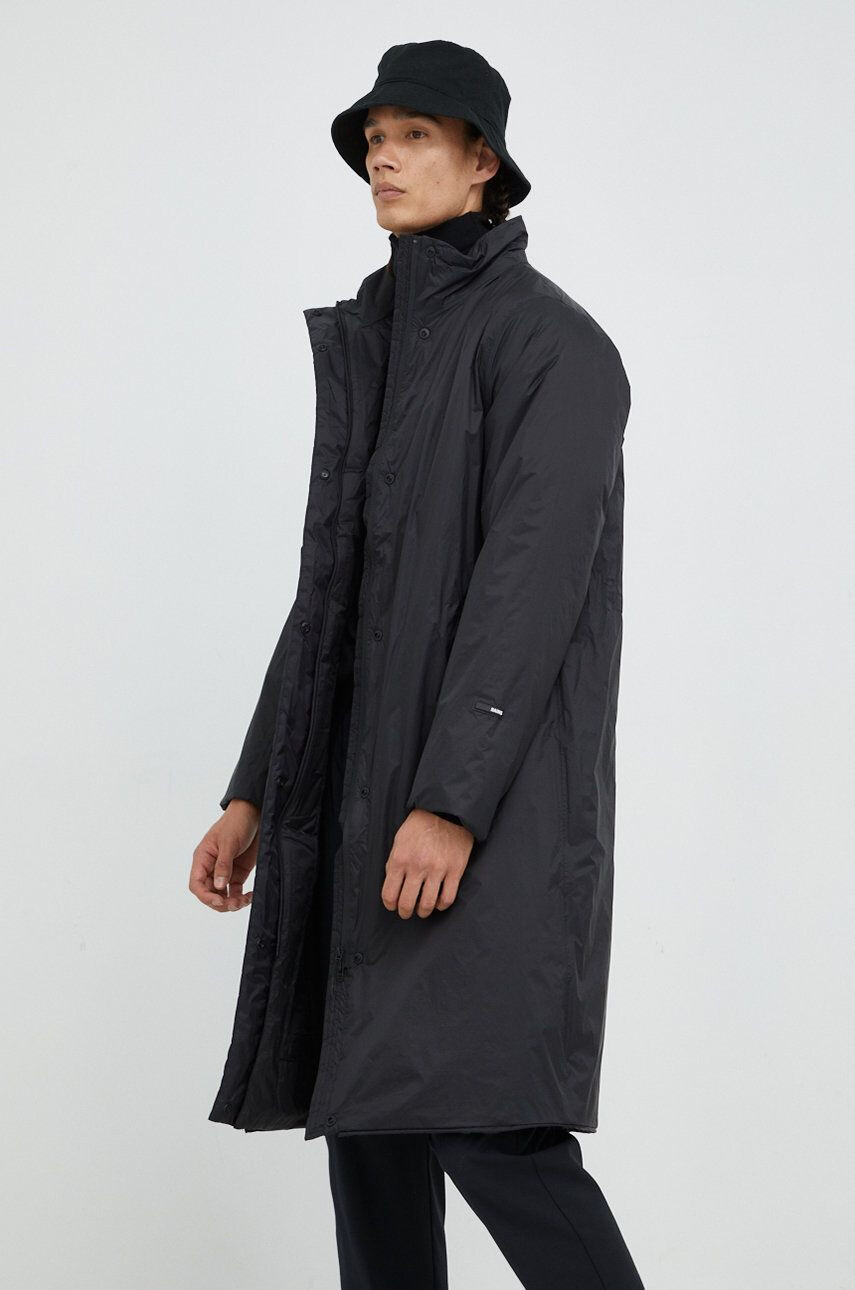 Rains Bunda 15500 Long Padded Nylon W Coat černá barva přechodná - Pepit.cz