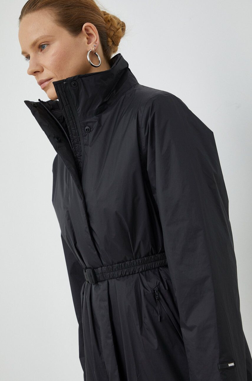 Rains Bunda 15500 Long Padded Nylon W Coat černá barva přechodná - Pepit.cz