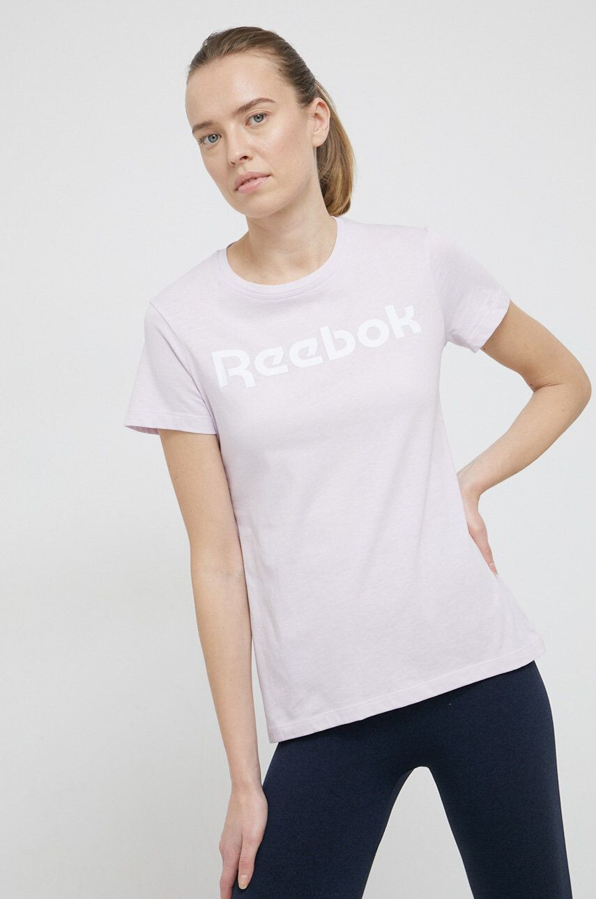 Reebok Bavlněné tričko tmavomodrá barva s potiskem - Pepit.cz