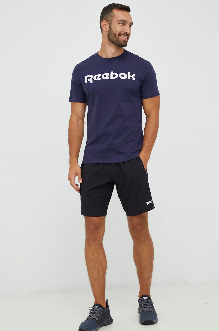 Reebok Bavlněné tričko tmavomodrá barva s potiskem - Pepit.cz