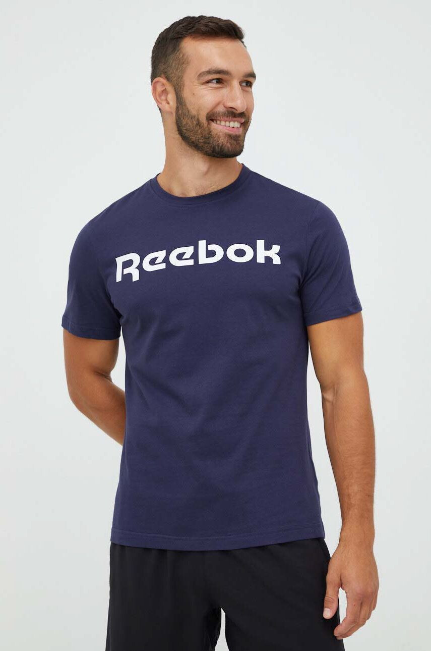 Reebok Bavlněné tričko tmavomodrá barva s potiskem - Pepit.cz