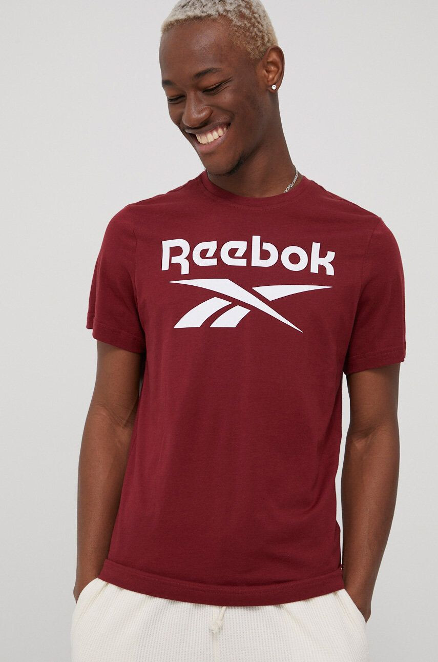 Reebok Bavlněné tričko červená barva s potiskem - Pepit.cz