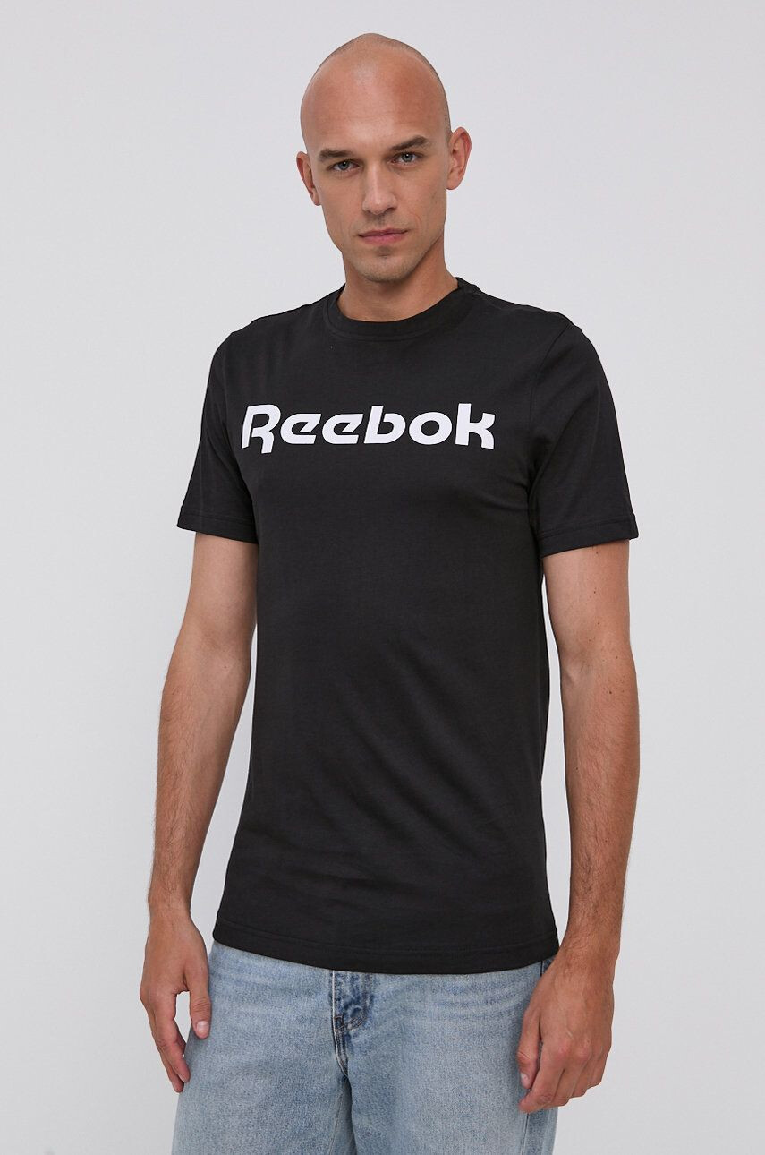 Reebok Bavlněné tričko Street GJ0136 černá barva s potiskem - Pepit.cz