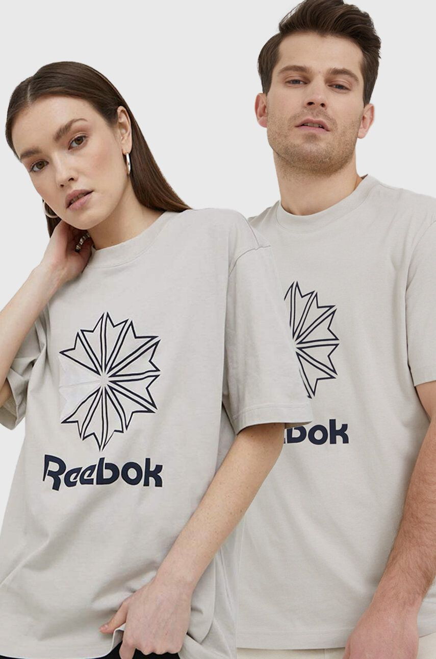 Reebok Classic Bavlněné tričko HD4016 šedá barva s potiskem - Pepit.cz