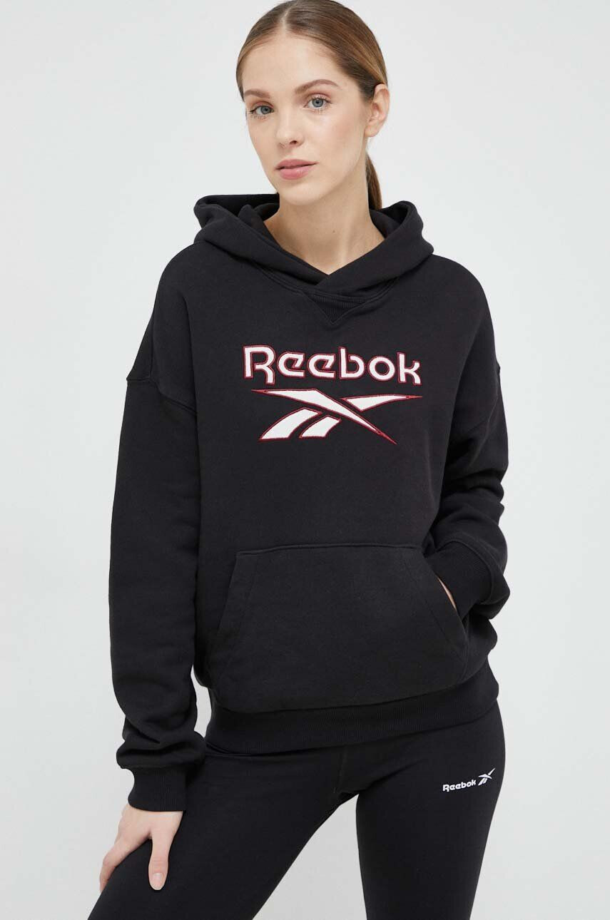 Reebok Classic Mikina dámská černá barva s kapucí s potiskem HS4718-BLACK - Pepit.cz