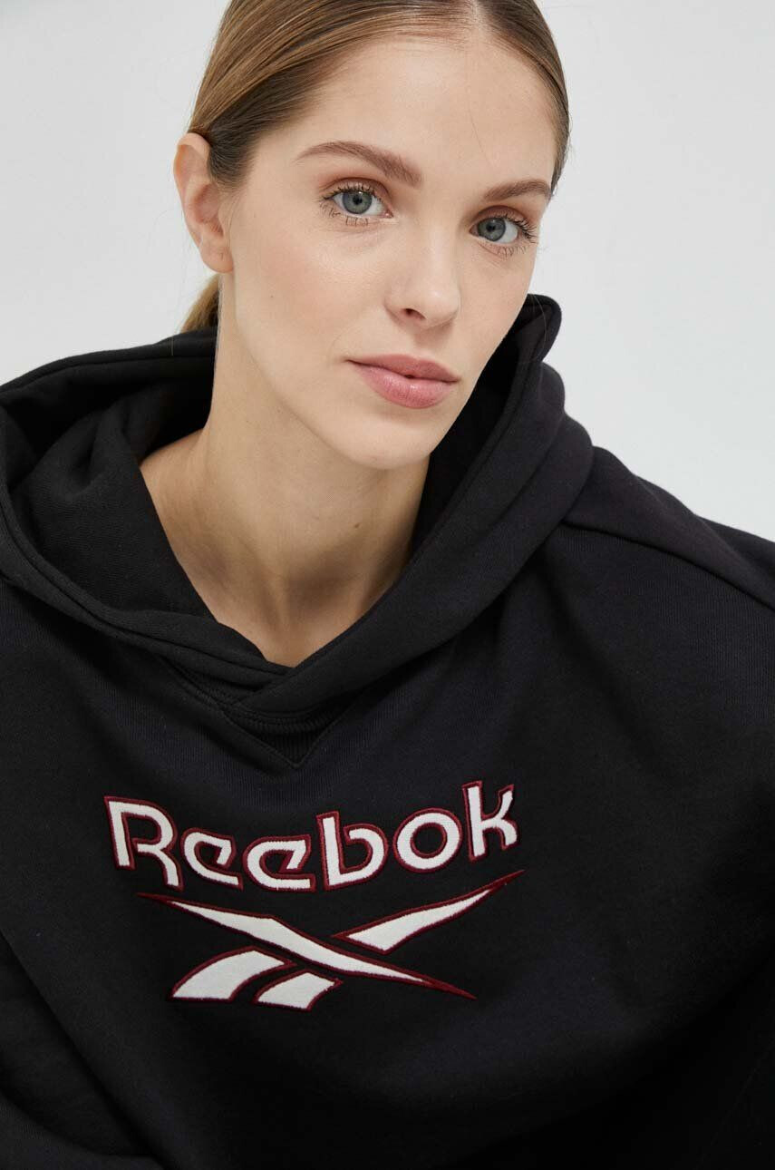 Reebok Classic Mikina dámská černá barva s kapucí s potiskem HS4718-BLACK - Pepit.cz