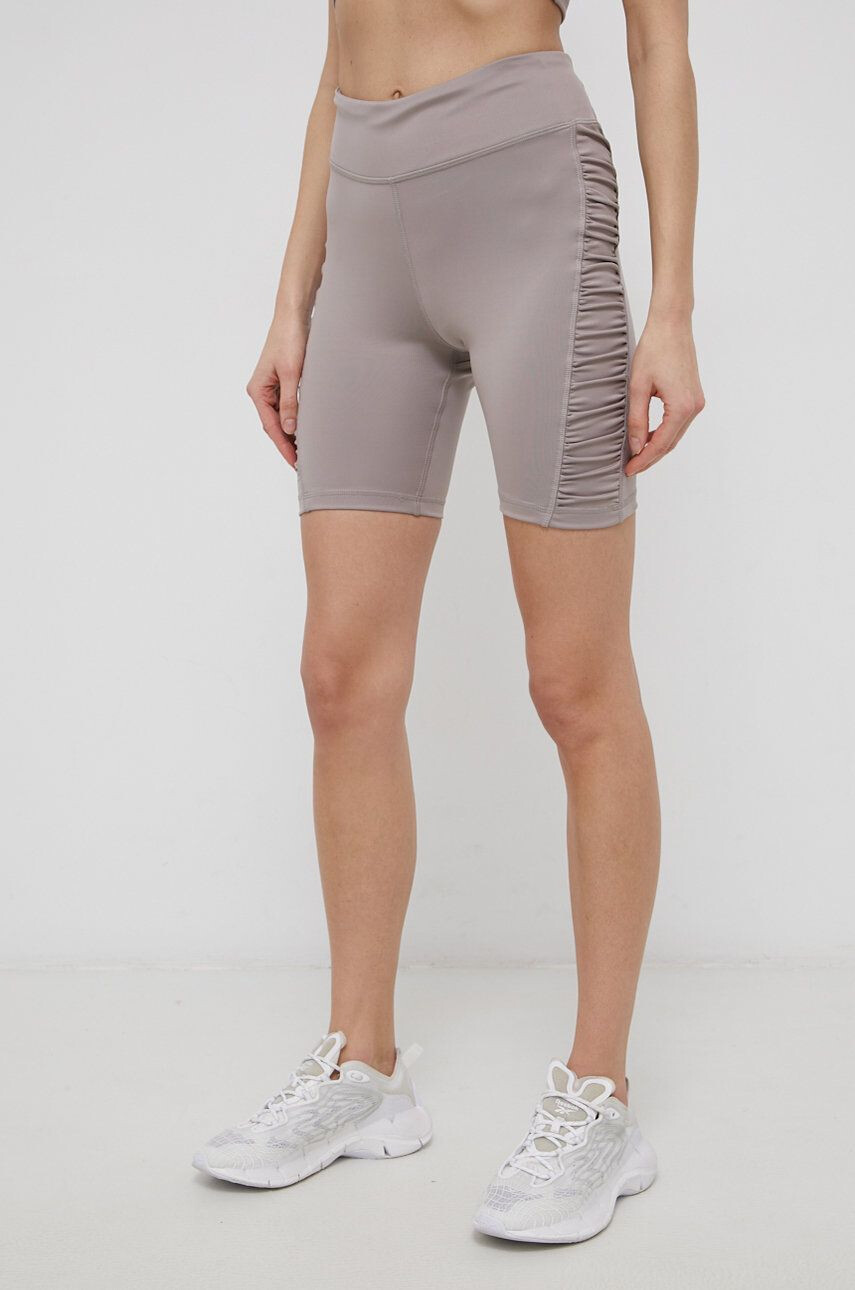 Reebok Tréninkové šortky H56373 dámské žlutá barva hladké high waist - Pepit.cz