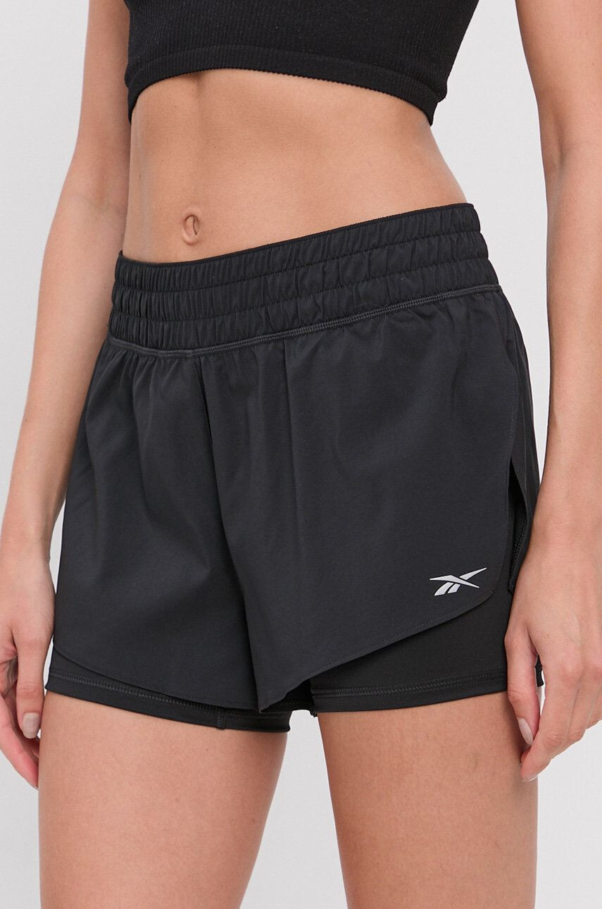 Reebok Kraťasy GR9511 dámské černá barva hladké medium waist - Pepit.cz