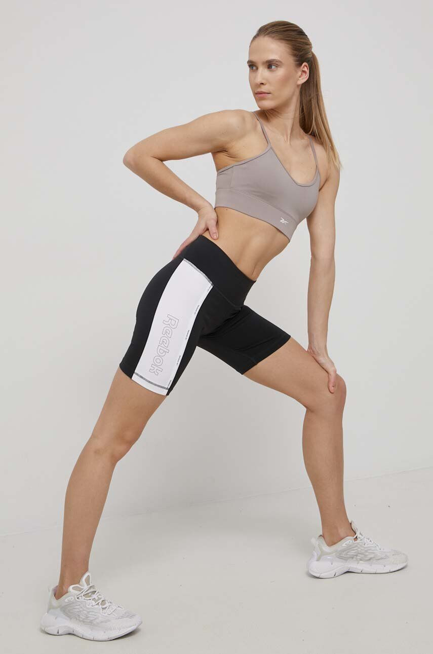 Reebok Tréninkové šortky HB2333 dámské černá barva s potiskem high waist - Pepit.cz