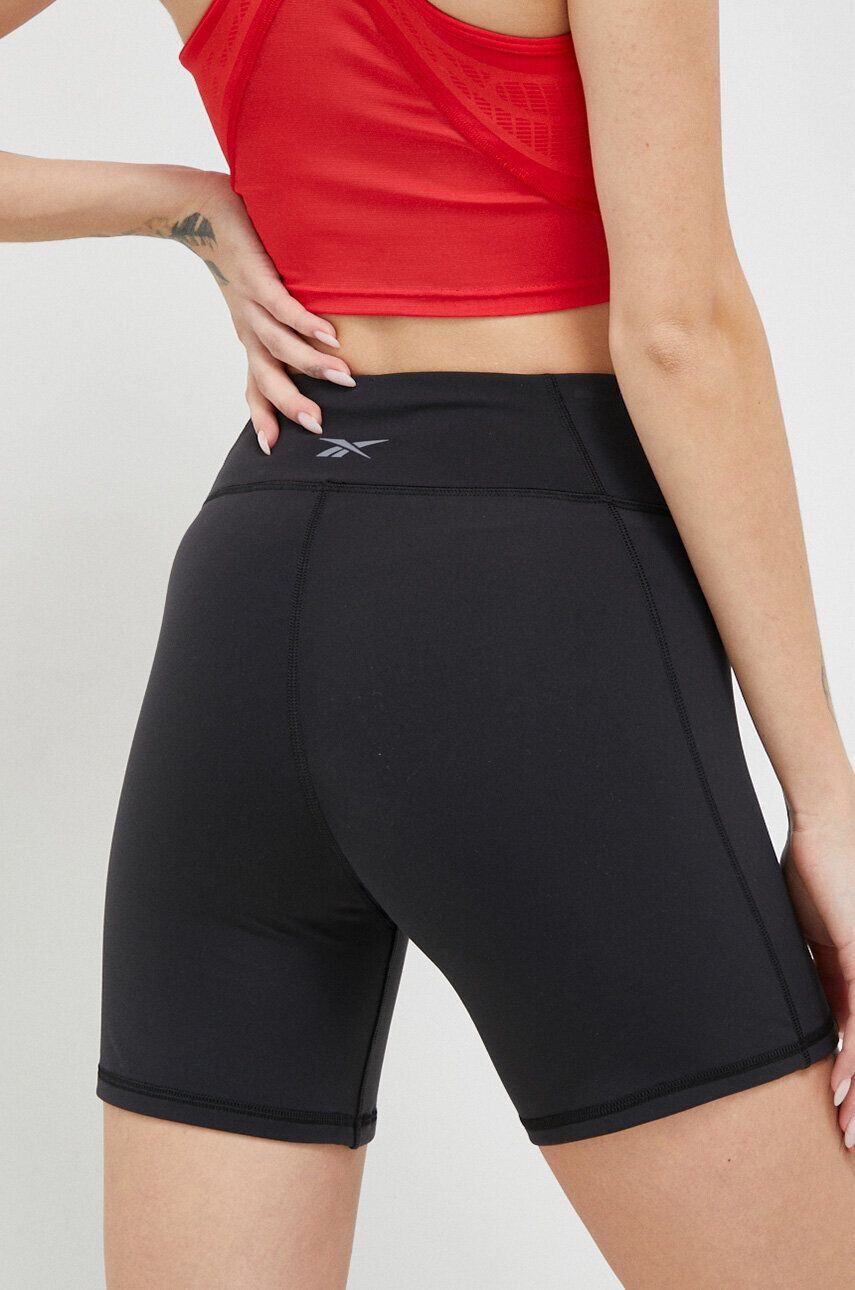 Reebok Tréninkové šortky Lux černá barva hladké high waist - Pepit.cz