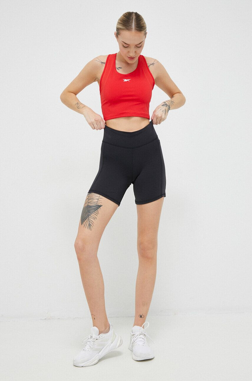 Reebok Tréninkové šortky Lux černá barva hladké high waist - Pepit.cz