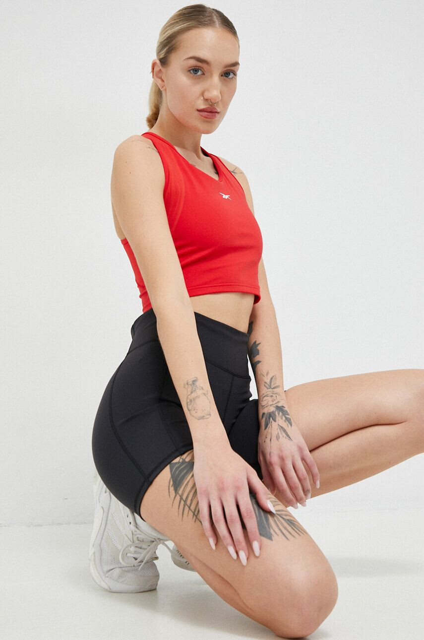 Reebok Tréninkové šortky Lux černá barva hladké high waist - Pepit.cz