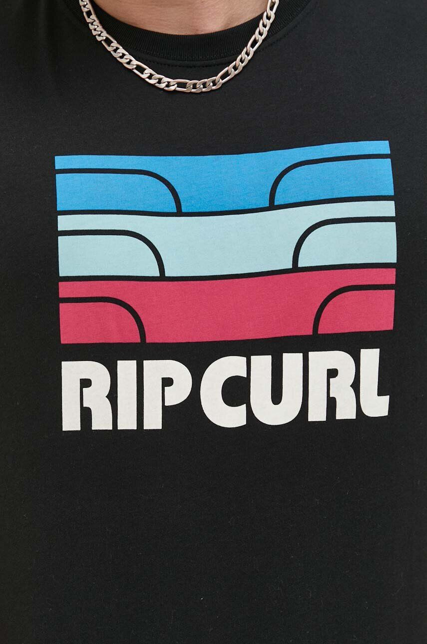 Rip Curl Bavlněné tričko černá barva s potiskem - Pepit.cz