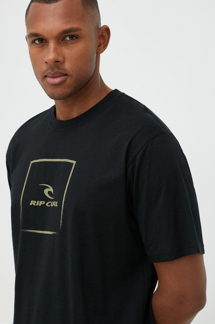 Rip Curl Bavlněné tričko Corp Icon Tee černá barva s potiskem - Pepit.cz