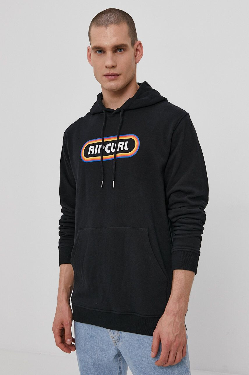 Rip Curl Mikina pánská černá barva s potiskem - Pepit.cz