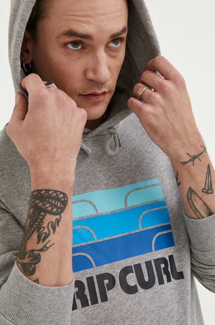 Rip Curl Mikina pánská šedá barva s kapucí s potiskem - Pepit.cz