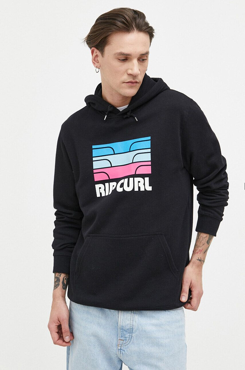 Rip Curl Mikina pánská černá barva s kapucí s potiskem - Pepit.cz