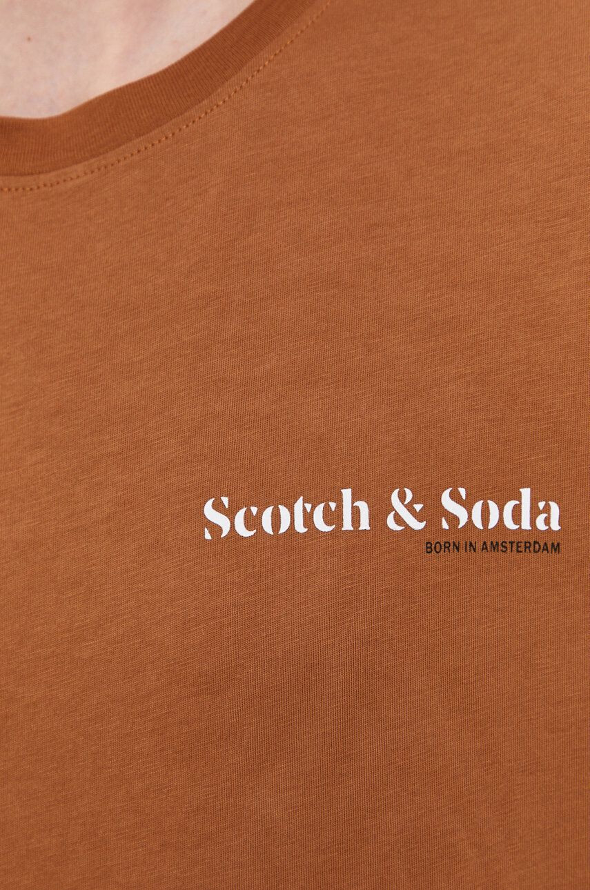 Scotch & Soda Bavlněné tričko hnědá barva s potiskem - Pepit.cz