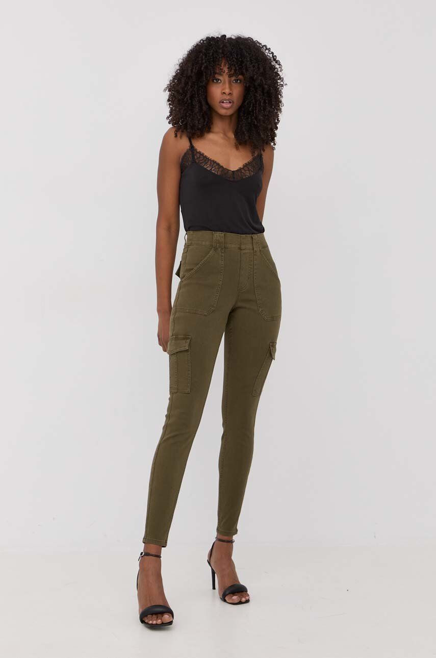 Spanx Tvarované kalhoty Stretch Twill Ankle Cargo zelená barva high waist - Pepit.cz