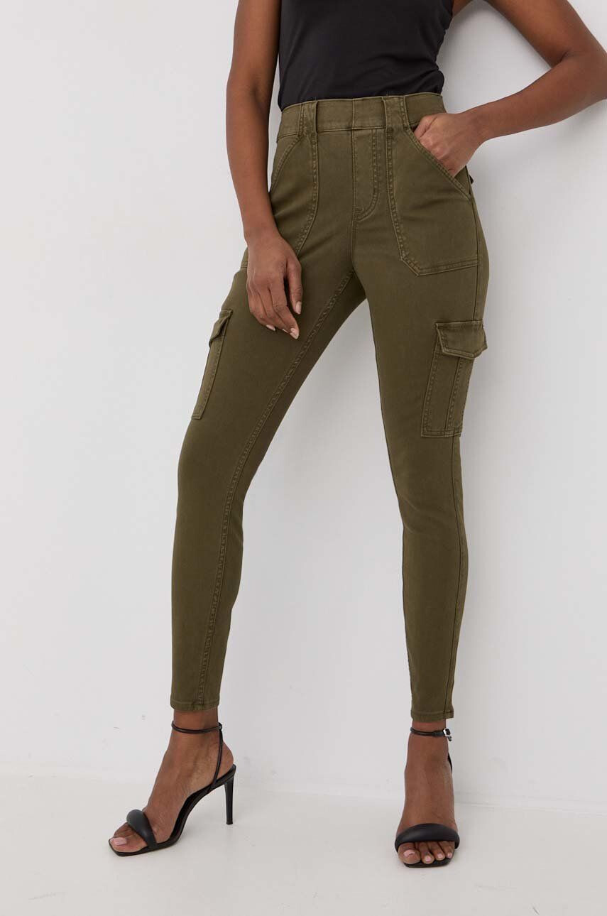 Spanx Tvarované kalhoty Stretch Twill Ankle Cargo zelená barva high waist - Pepit.cz