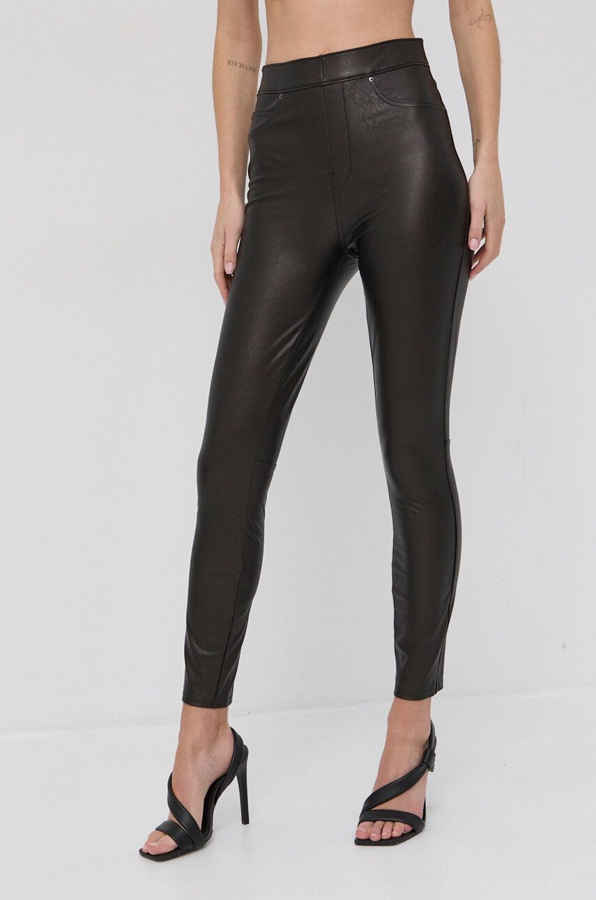 Spanx Modelovací legíny Leather-Like Ankle Skinny dámské hnědá barva hladké - Pepit.cz