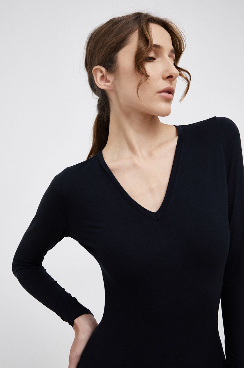 Spanx Funkční prádlo SLEEVE V-NECK BODYSUIT černá barva hladké - Pepit.cz