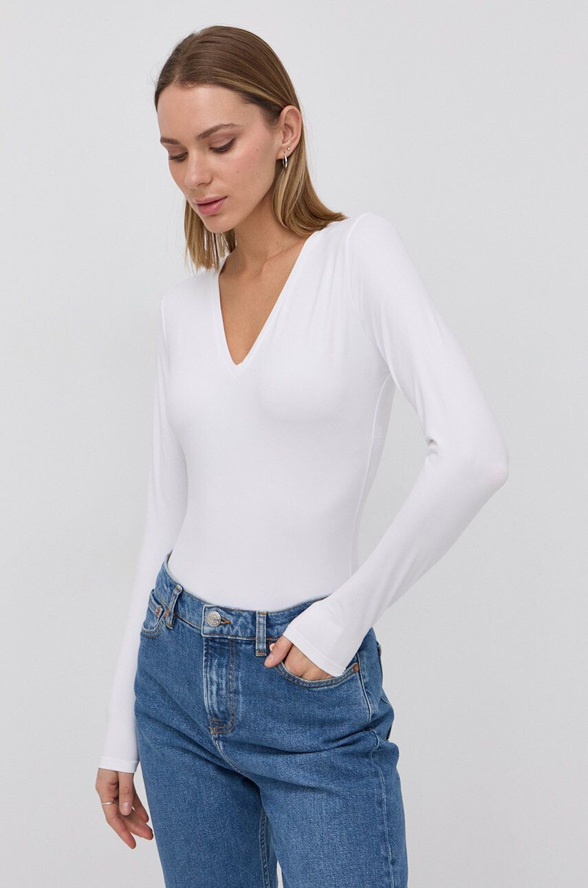 Spanx Funkční prádlo SLEEVE V-NECK BODYSUIT bílá barva hladké - Pepit.cz