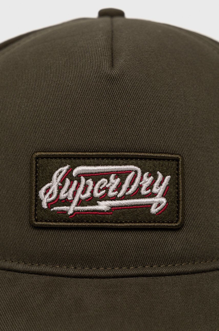 Superdry Bavlněná čepice zelená barva s aplikací - Pepit.cz